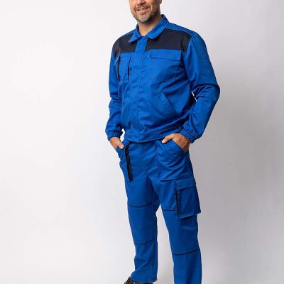 Muško radno odelo – komplet plava jakna sa džepovima i pantalone, pogodno za građevinarstvo i industriju